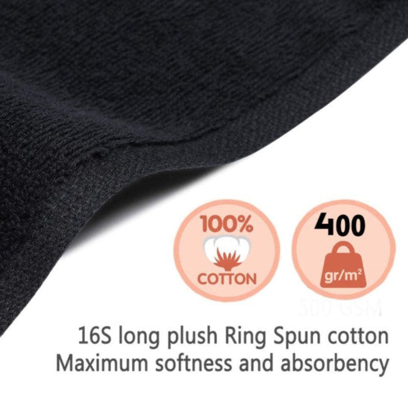 Black fabric with 100% cotton and weight information on a white background