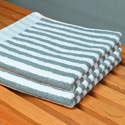 Olive Green & White Striped Hand Towel