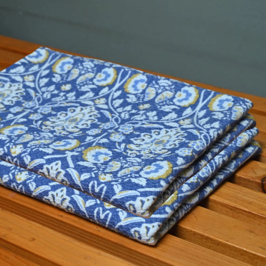 Premium Cotton Blue Floral Hand Towel Pack of 2