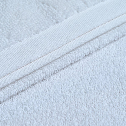 Close-up of white towel fabric texture with visible stitching